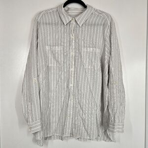 J.Jill Striped Textured Long Sleeve Top Button Up Side Slits White/Black Size 3X